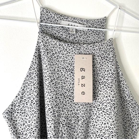 Gaze Grey Animal Print Cropped Halter Tank Top NWT - Picture 2 of 5
